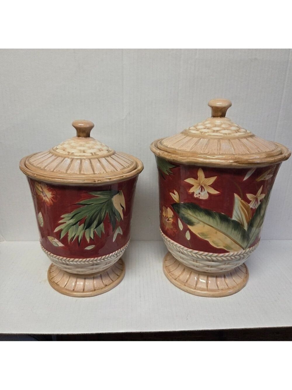 Vintage 2 Certified International "Pamela Gladding" Ceramic Canisters with Lids